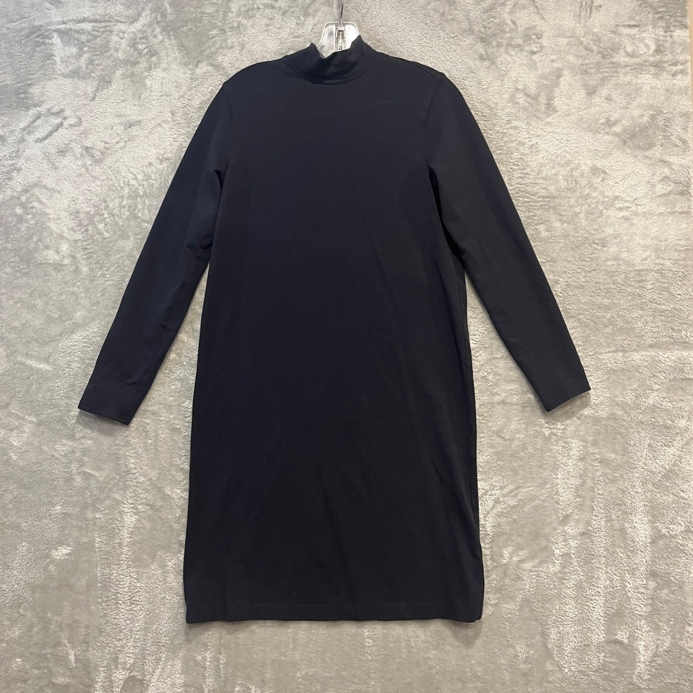 Lands' End Dress Womens XS Navy Blue Mock Neck Long Sleeve Cotton Blend Shift